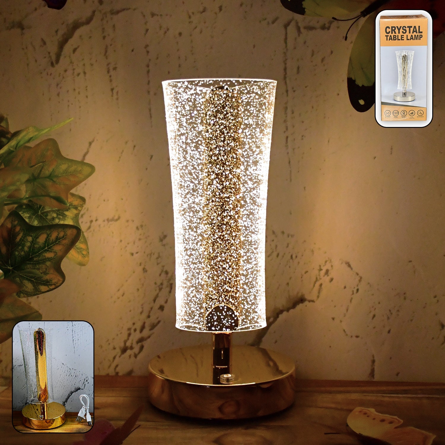 Crystal Table Lamp Sparkle Design Golden Base LED Decorative Bedside Lamp Crystal Table Lamp Sparkle Design Golden Base LED Decorative Bedside Lamp